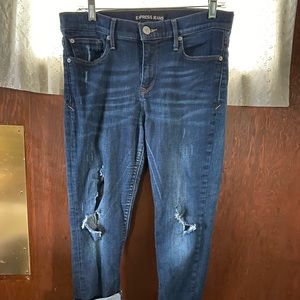 Express super skinny mid rise ripped blue jean 10S